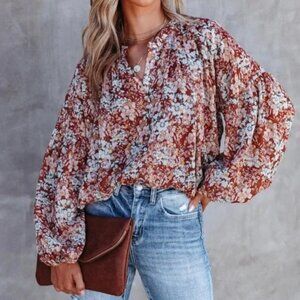 FATE Vici Brixton Floral Balloon Sleeve Blouse - S
